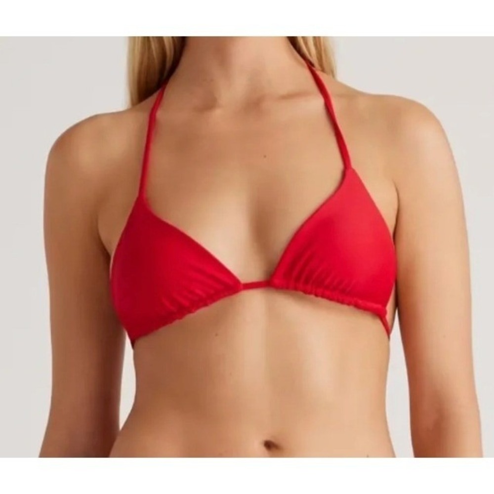 quince italian padded triangle bikini top in deep navy blue, women size small